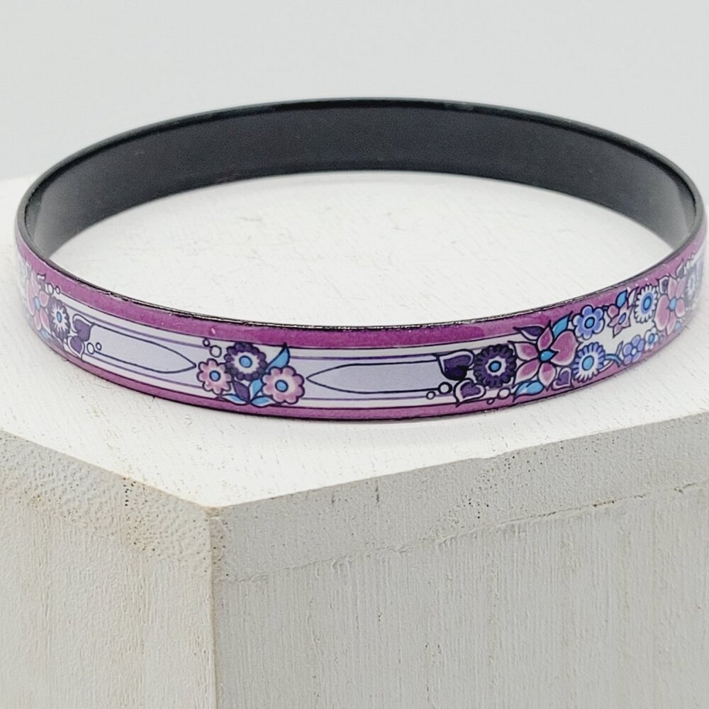 Signed Michaela Frey Team Vintage Fire Enameled Floral Pattern Bangle Bracelet - Picture 3 of 6